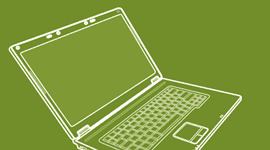 Line drawing of an open laptop